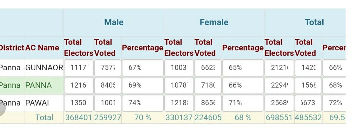 पन्ना जिला में मतदान हुआ शांति पूर्ण, कुल 69.5 % हुआ मतदान | New India Times