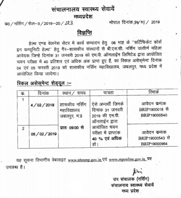 सार्टिफिकेट कोर्स इन कम्यूनिटी हेल्थ स्किल असेस्‍मेंट 4 और 5 फरवरी को जबलपुर में होगा आयोजित | New India Times