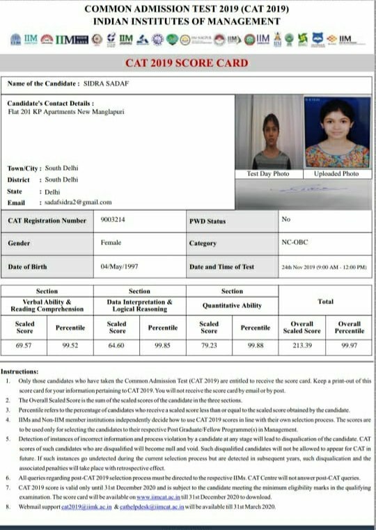 भोपाल की सिदरा सदफ ने (कैट 2019) में 99.97 प्रतिशत अंक प्राप्त कर किया अपने माता-पिता का नाम रोशन | New India Times