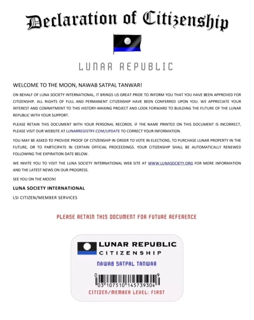 भीम सेना चीफ सतपाल तंवर ने खरीदी चांद पर जमीन, अमेरिका से आए जमीन के कागज, गुरुग्राम एक्जीक्यूटिव मजिस्ट्रेट ने किया सत्यापन | New India Times
