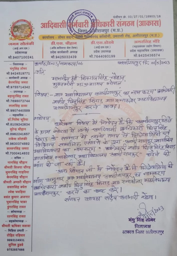 अलीराजपुर महाविद्यालय को अब क्रांतिकारी शहीद छीतू किराड़ के नाम से जाना जायेगा 4 अलीराजपुर महाविद्यालय को अब क्रांतिकारी शहीद छीतू किराड़ के नाम से जाना जायेगा | New India Times