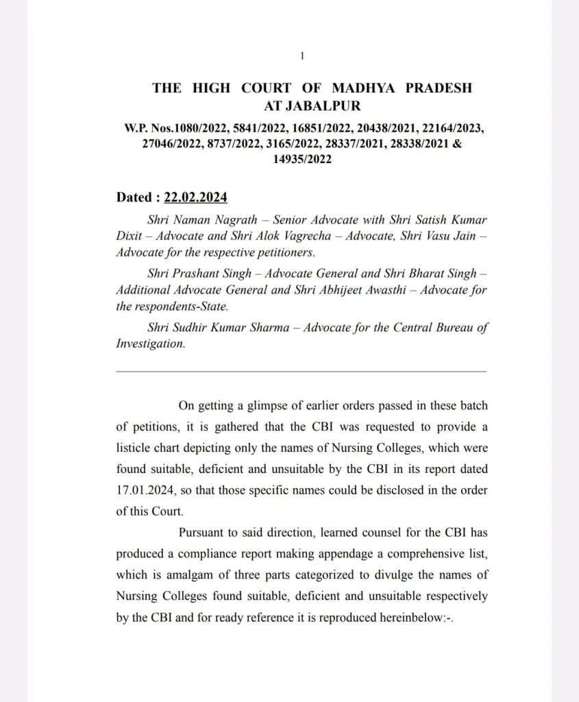 मध्य प्रदेश में संचालित कई नर्सिंग कॉलेजों में आई खामियां, सीबीआई जांच में हुआ सनसनीखेज खुलासा 2 मध्य प्रदेश में संचालित कई नर्सिंग कॉलेजों में आई खामियां, सीबीआई जांच में हुआ सनसनीखेज खुलासा | New India Times