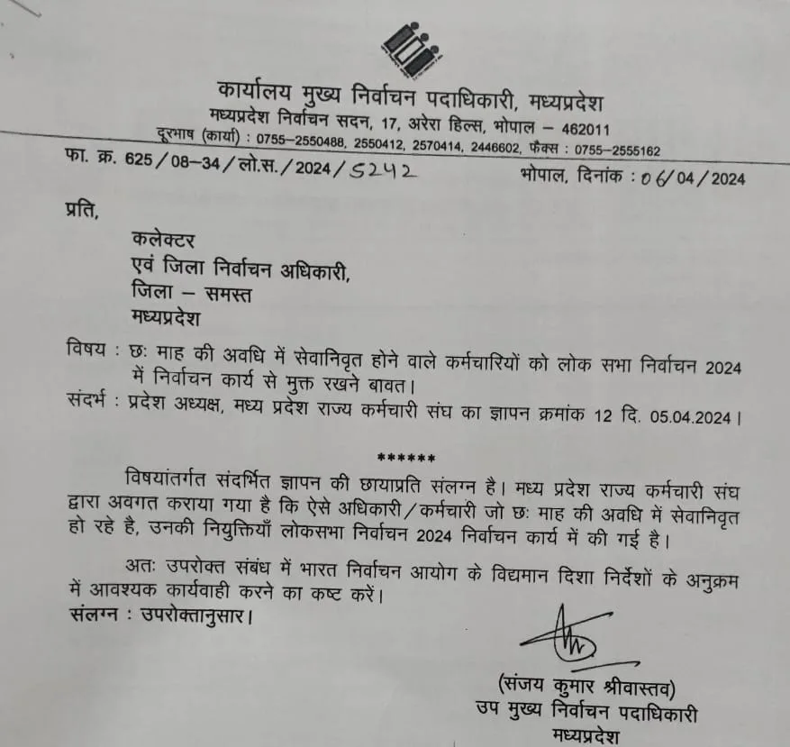 मध्य प्रदेश कर्मचारी संघ के ज्ञापन का मध्य प्रदेश राज्य निर्वाचन आयोग भोपाल ने संज्ञान लेकर सभी कलेक्टर्स को लिखा पत्र | New India Times