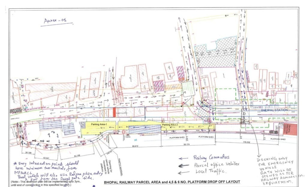 मेट्रो निर्माण कार्य के चलते भोपाल रेलवे स्टेशन प्लेटफॉर्म नं. 06 स्टेशन बिल्डिंग के बाहर की सड़क से आवागमन अस्थायी रूप से किया गया बंद | New India Times
