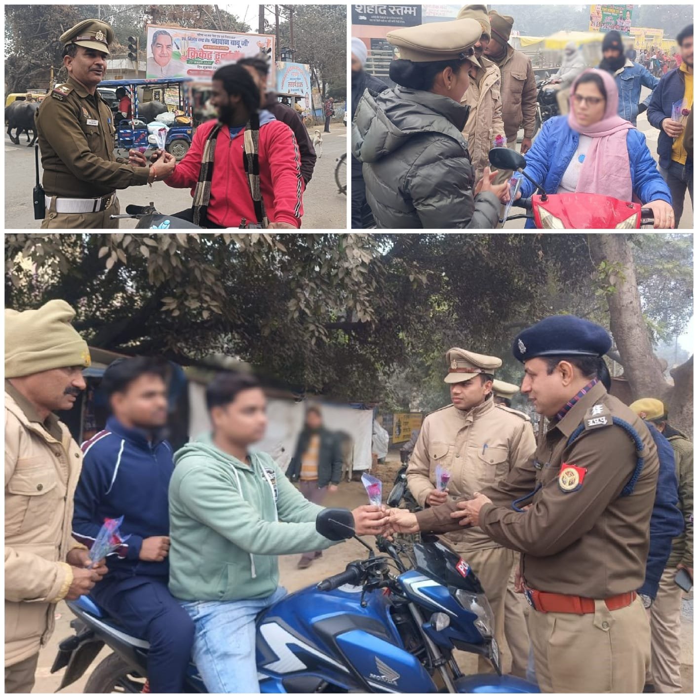 यातायात पुलिस ने फूल देकर सड़क सुरक्षा के नियमों के प्रति लोगों को किया जागरूक | New India Times