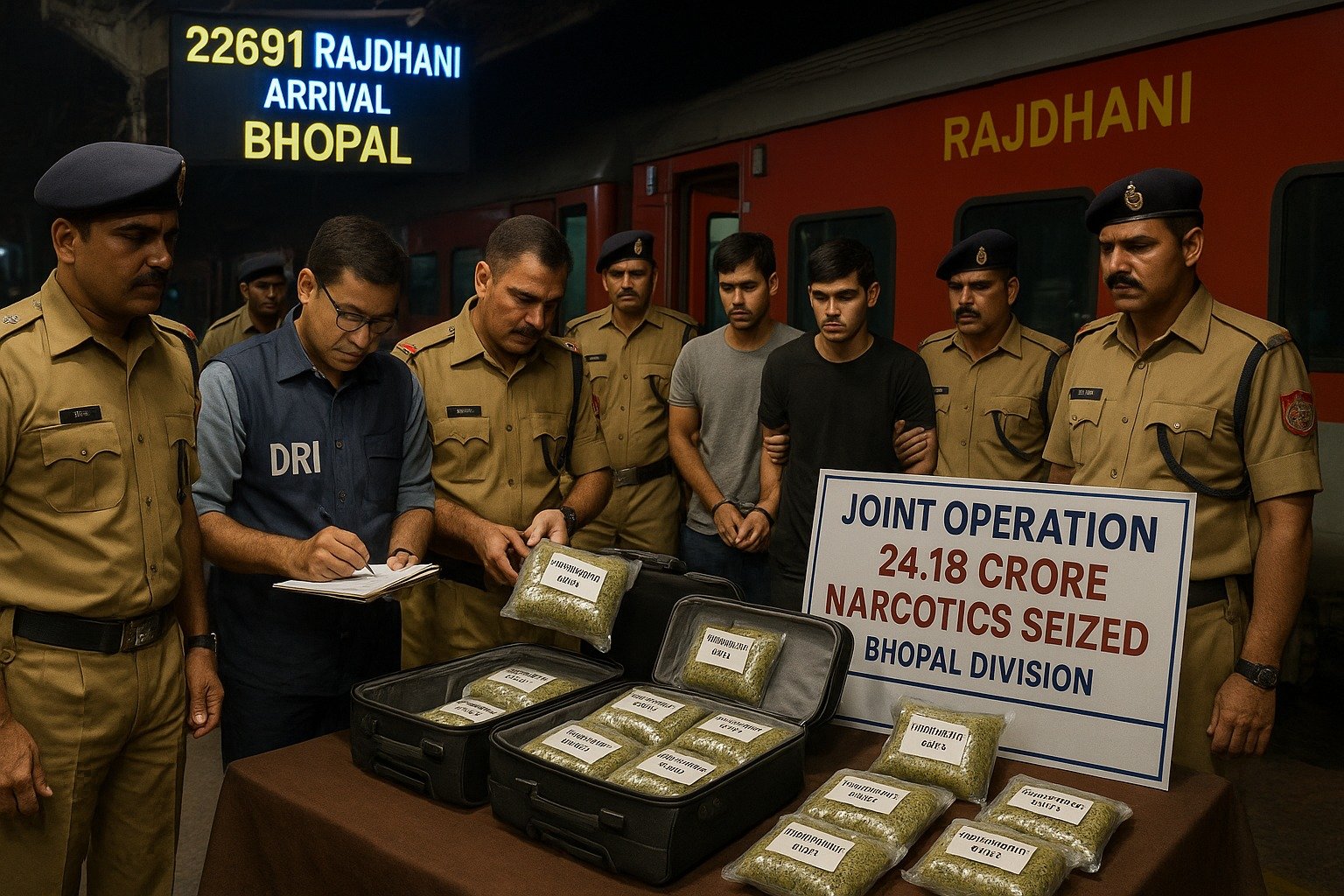 रेलवे सुरक्षा बल एवं डीआरआई की संयुक्त कार्यवाही में भोपाल स्टेशन पर पकड़े गए नशे के सौदागर,24.18 करोड़ का गांजा बरामद | New India Times