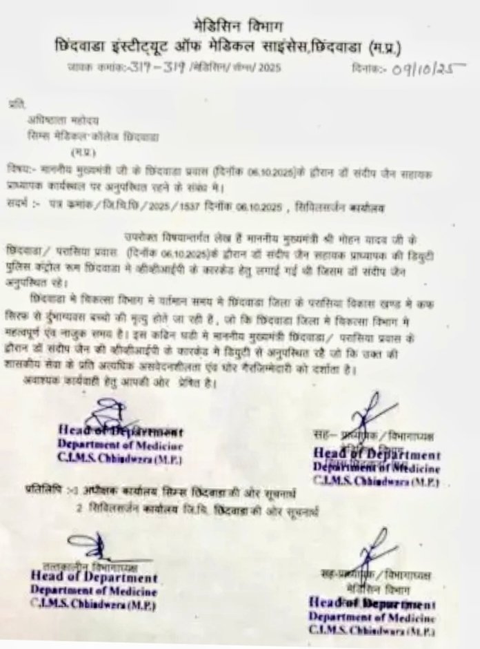 मुख्यमंत्री के दौरे में ड्यूटी से नदारत रहे डॉ. संदीप जैन, लापरवाही पर उठे सवाल | New India Times