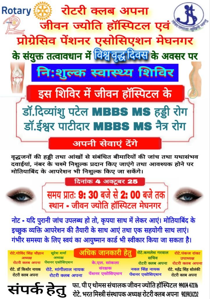 नि:शुल्क स्वास्थ्य शिविर 4 अक्टूबर को जीवन ज्योति हॉस्पिटल मेघनगर में आयोजित 2 नि:शुल्क स्वास्थ्य शिविर 4 अक्टूबर को जीवन ज्योति हॉस्पिटल मेघनगर में आयोजित | New India Times