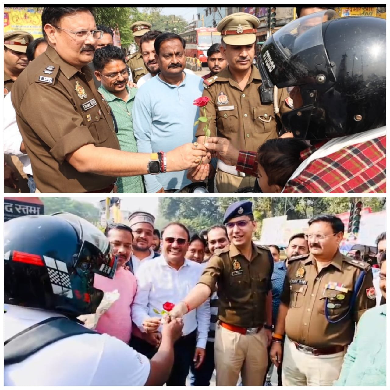 यातायात नियमों का पालन करने वालों को पुलिस ने दिया गुलाब, जागरूकता अभियान जारी | New India Times