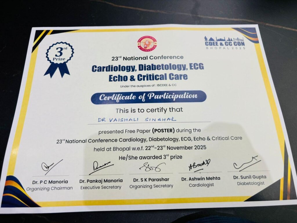 शासकीय मेडिकल कॉलेज दतिया की PG छात्रा डॉ. वैशाली सिंघल ने राष्ट्रीय मेडिकल कॉन्फ्रेंस में जीता तृतीय पुरस्कार | New India Times