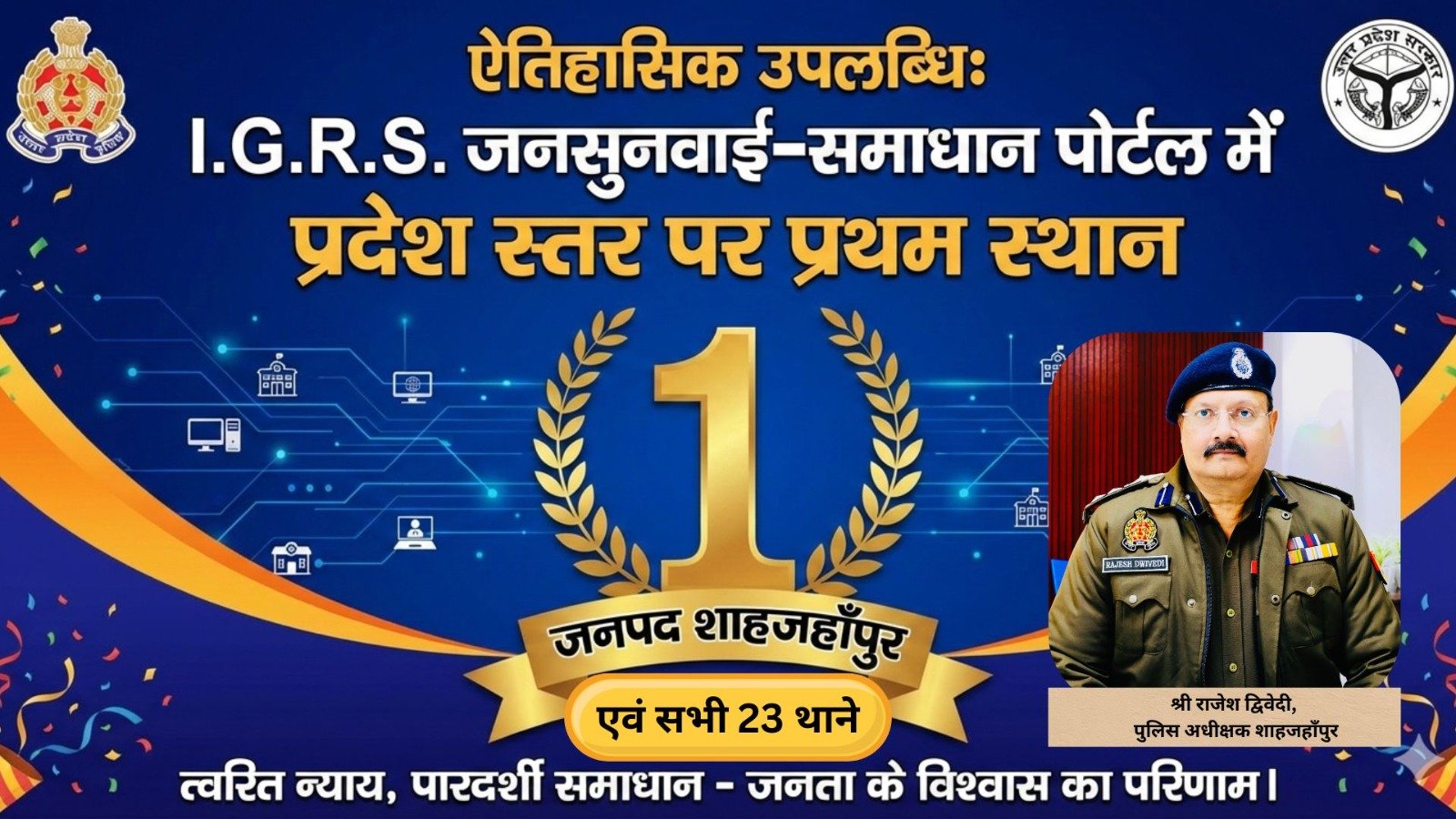 आईजीआरएस जनसुनवाई समाधान में शाहजहांपुर लगातार दूसरी बार प्रदेश में प्रथम स्थान | New India Times