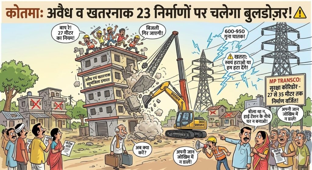 अनूपपुर-कोतमा में 23 अवैध निर्माण पर चलेगा बुल्डोज़र, ट्रांसमिशन लाइनों के पास रहने पर बड़ा खतरा | New India Times