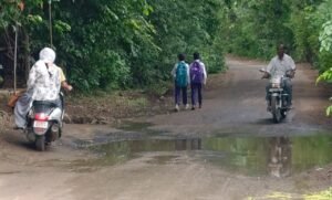 पनारा मुख्य मार्ग पर जलभराव से राहगीर और स्कूली छात्र परेशान, सड़क मरम्मत की मांग