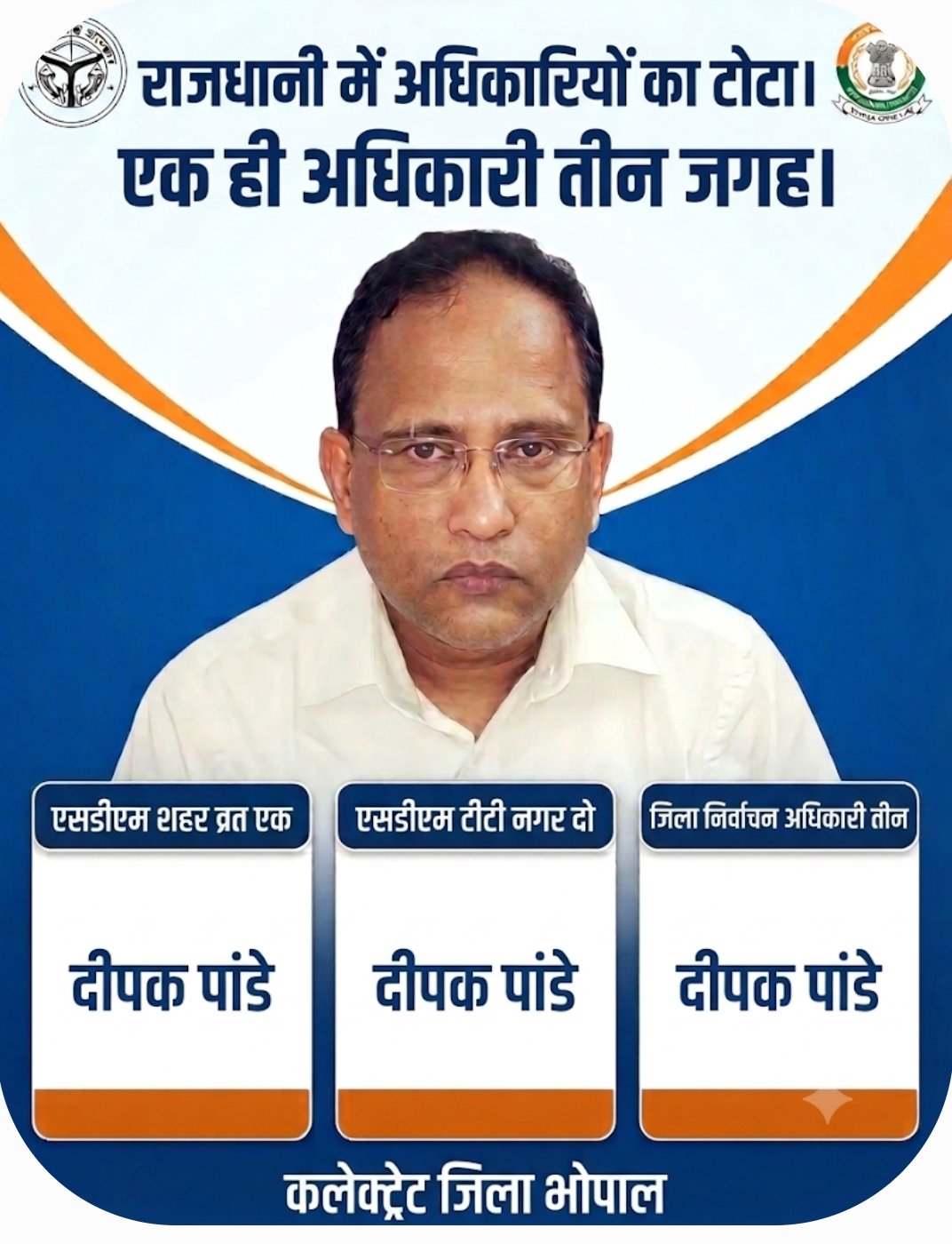 भोपाल प्रशासन में एक अधिकारी के पास तीन अहम जिम्मेदारियां, व्यवस्था पर उठे सवाल 1 भोपाल प्रशासन में एक अधिकारी के पास तीन अहम जिम्मेदारियां, व्यवस्था पर उठे सवाल | New India Times