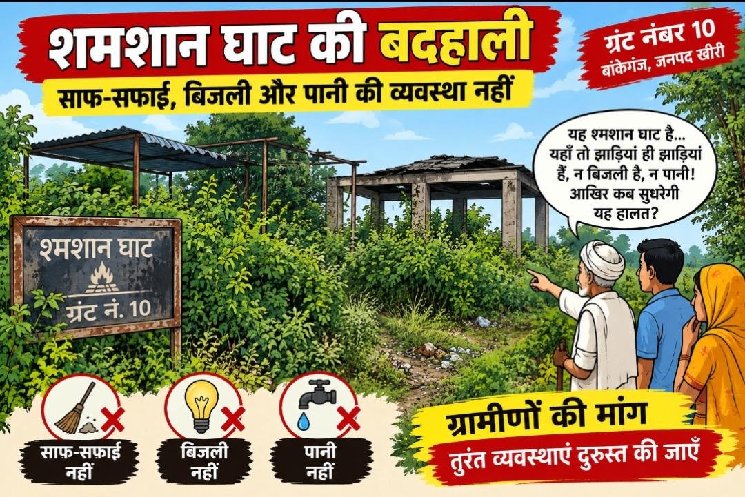 बिजली-पानी के अभाव और झाड़ियों से घिरा श्मशान घाट, ग्रामीणों ने व्यवस्थाएं दुरुस्त कराने की उठाई मांग 1 बिजली-पानी के अभाव और झाड़ियों से घिरा श्मशान घाट, ग्रामीणों ने व्यवस्थाएं दुरुस्त कराने की उठाई मांग | New India Times