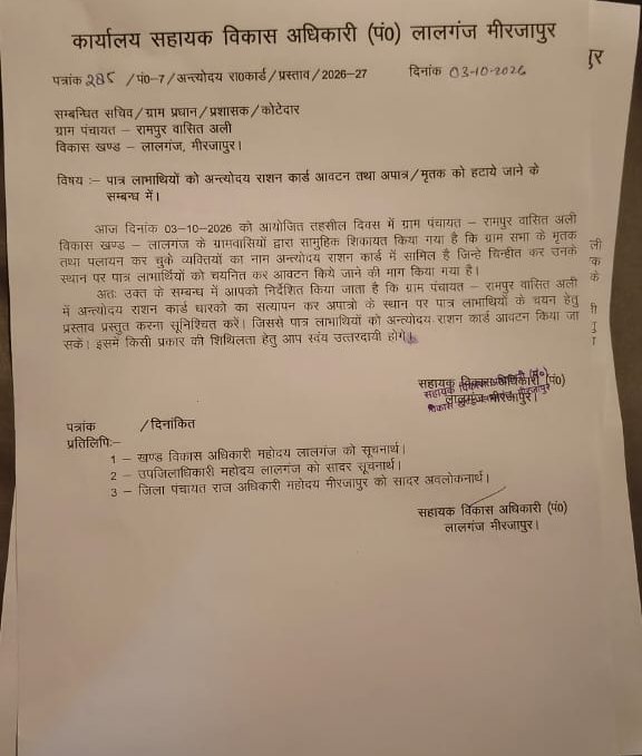 79 अंत्योदय राशन कार्डों के सत्यापन पर सवाल, नोटिस के बाद कार्रवाई की स्थिति स्पष्ट करे प्रशासन 1 79 अंत्योदय राशन कार्डों के सत्यापन पर सवाल, नोटिस के बाद कार्रवाई की स्थिति स्पष्ट करे प्रशासन | New India Times